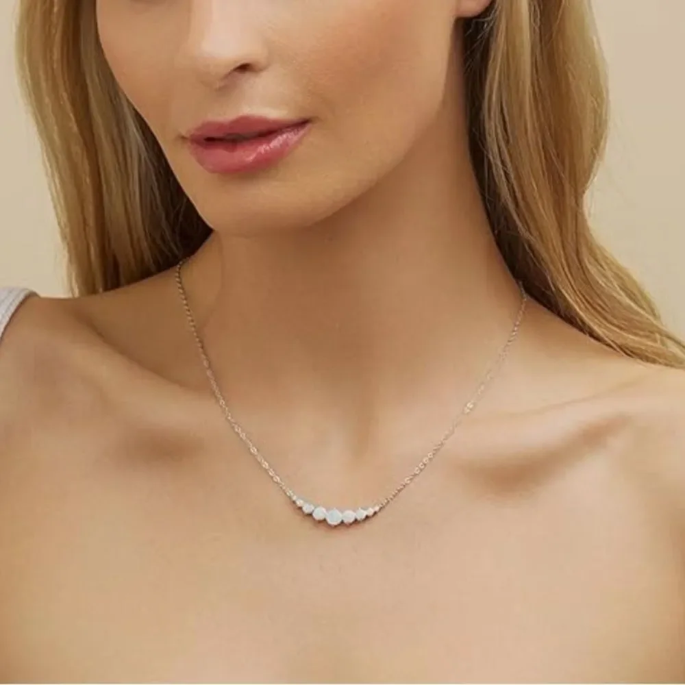 NEW 18K White Gold Plated Elegant Silver Opal Necklace